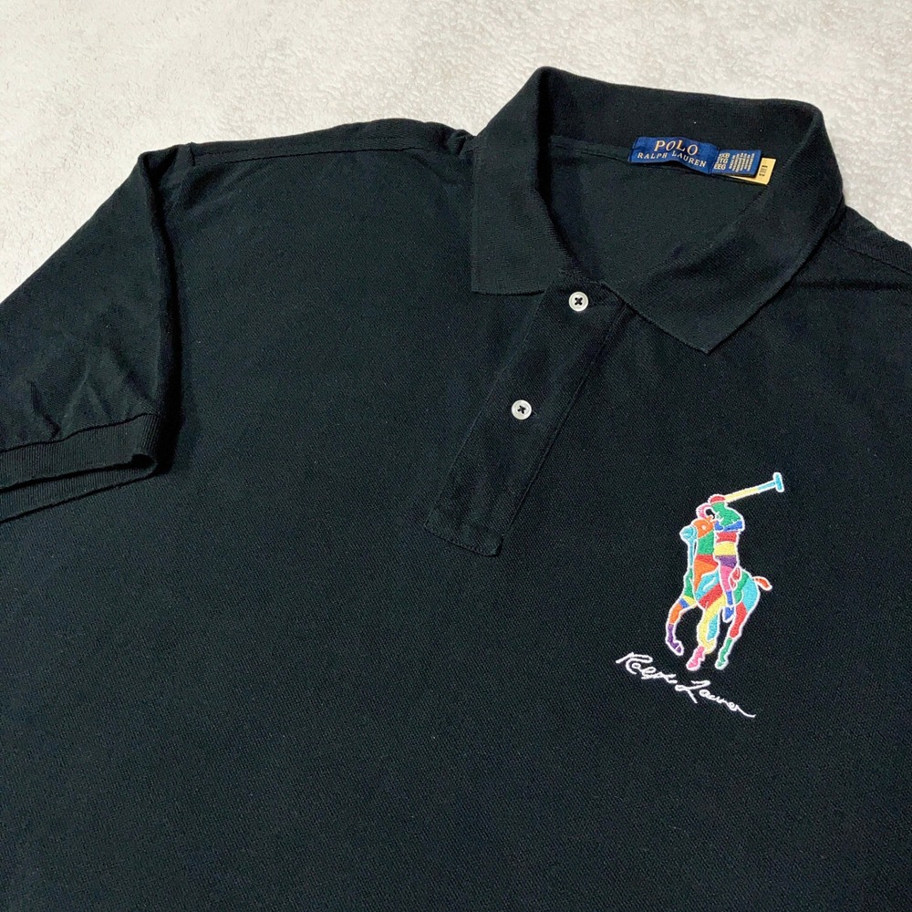 Polo Ralph Lauren Big Pony Polo Shirt Black Multi Color Rainbow 49Mens 2XB
